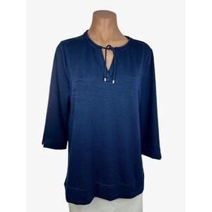 Weekends by Chico's Size 1/M Pullover Sweater Navy Blue 3/4 Sleeve Rayon Blend